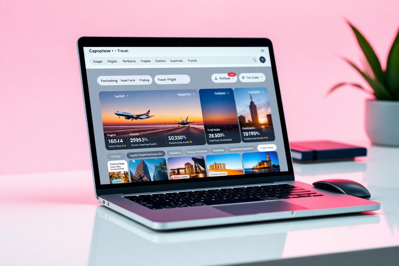 Marketplace de viagens corporativas: tela comparando mais de 150 sites de viagens do Brasil e do exterior para o mesmo trecho