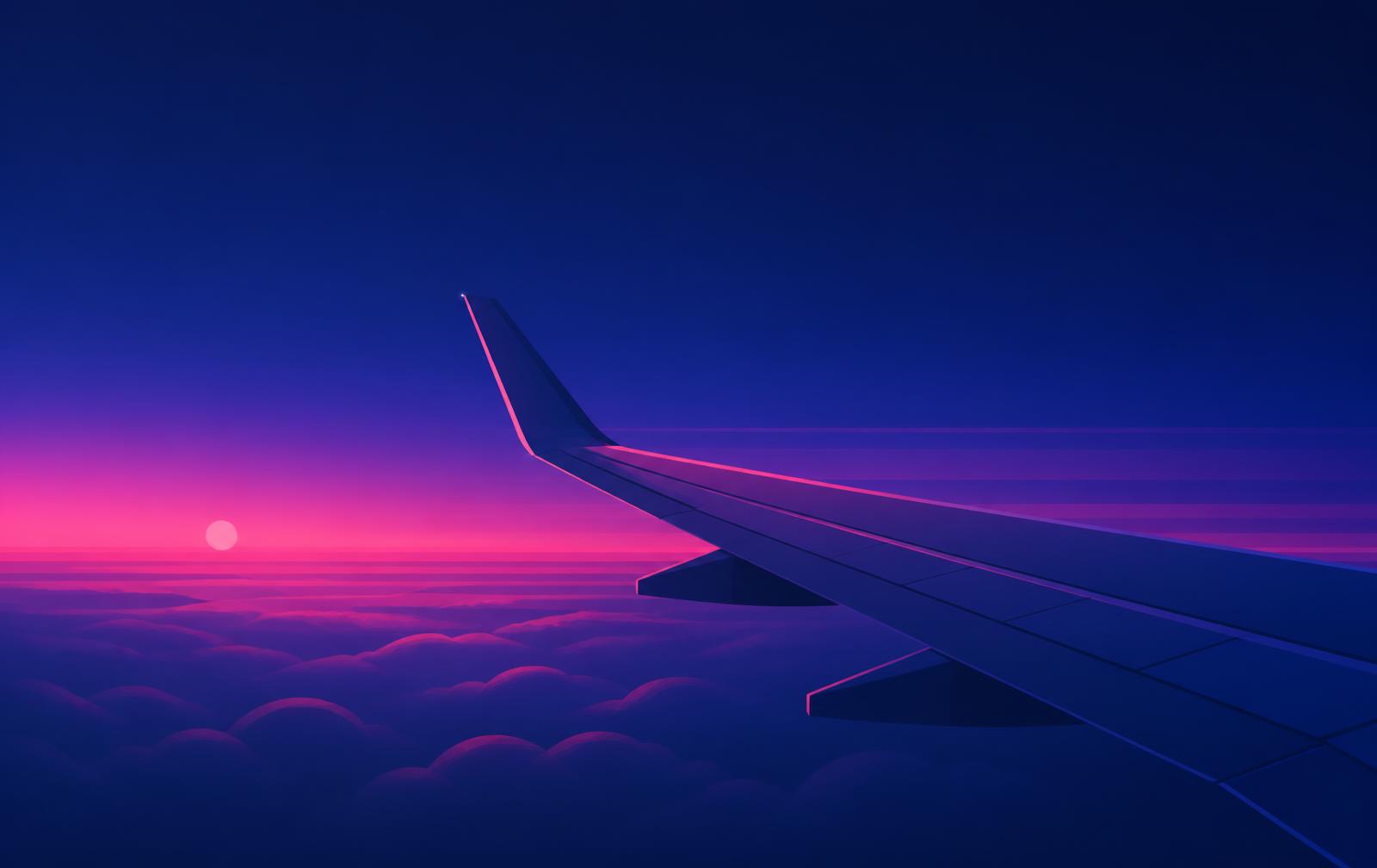 Asa de avião sobre nuvens ao entardecer